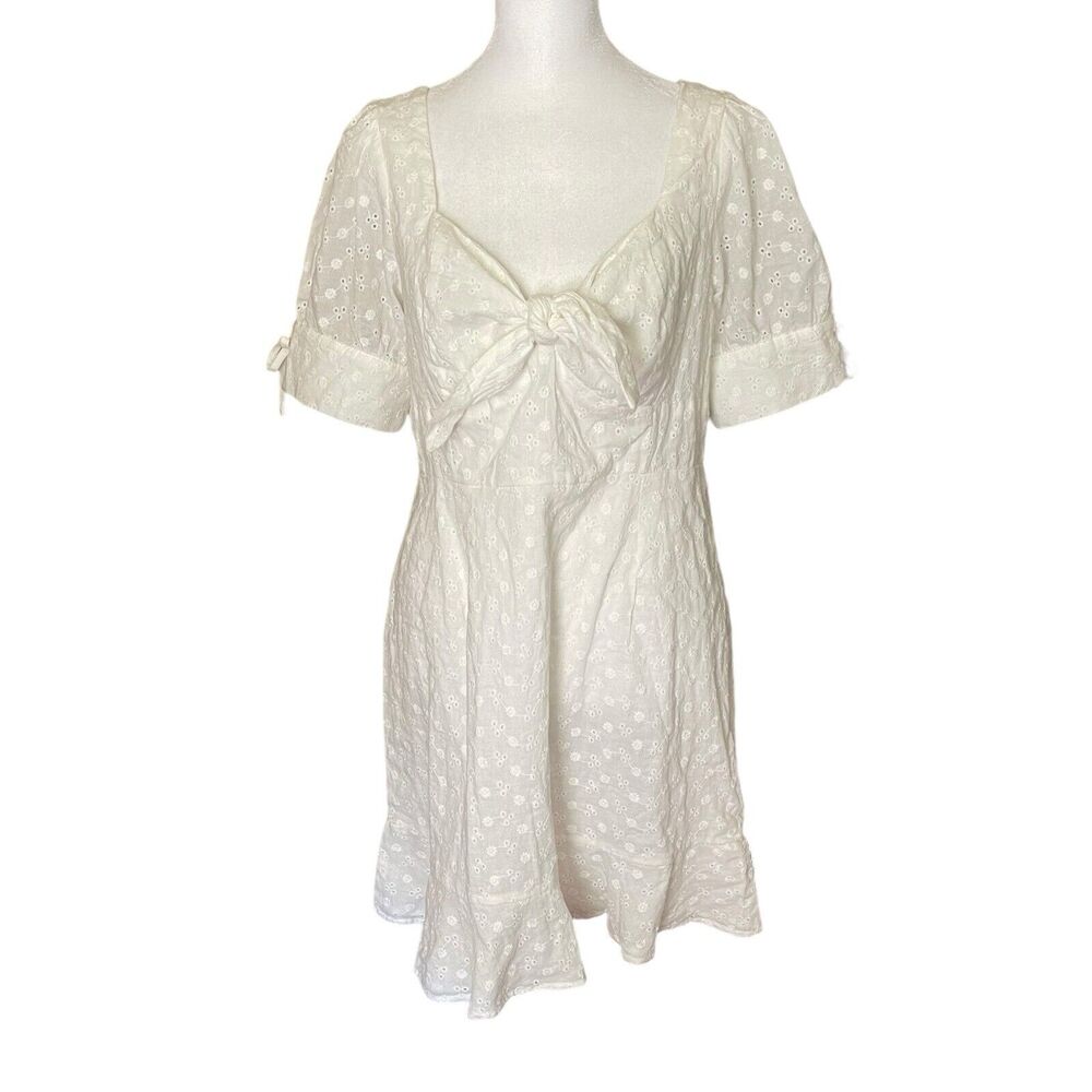 NWT Boohoo Womens US 12 Mini Dress Ivory Knot Front Vneck Fit Flare